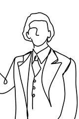 One continuous line, young posing and happy
