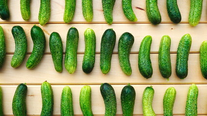 Cucumbers Fresh Top View Green Wooden Background Natural Pattern