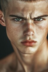 Fototapeta premium Portrait of an athletic man with striking features and intense gaze