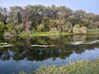 Autumn landscape with a view of the river.