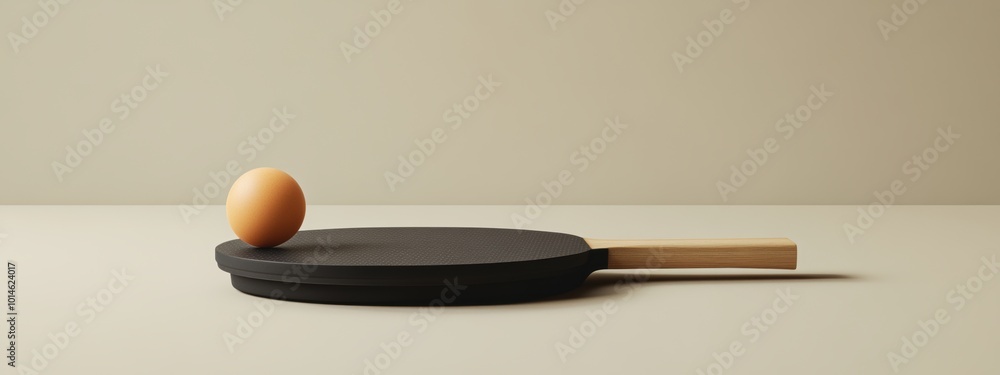 Poster sleek minimalist ping pong paddle and ball on simple background, emphasizing clean lines and essenti