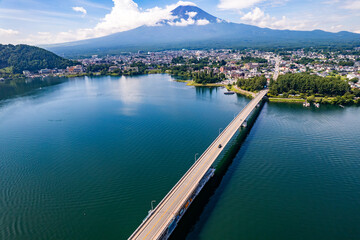 View of the lake Kawaguchi in Fujikawaguchiko in Yamanashi Prefecture near Mount Fuji, Japan