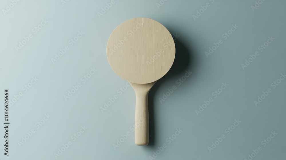 Poster minimalist ping pong paddle and ball on a simple background, emphasizing clean lines and essential f