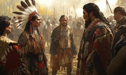Native Americans in traditional clothing.