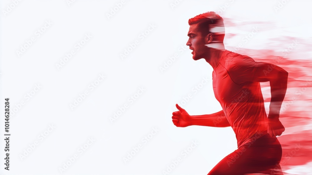 Poster running athlete in motion with dynamic red blur effect, ai