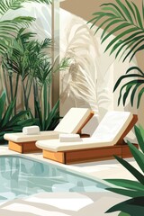 Fototapeta premium Relaxing spa environment illustrated in a modern poster design.