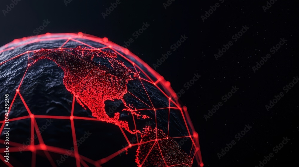 Poster a globe with a network of glowing red connections, symbolizing global connectivity and technological