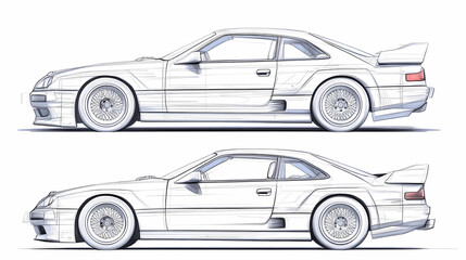 Obraz premium car thin line drawing different view set