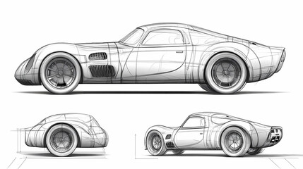 car thin line drawing different view set