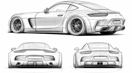 car thin line drawing different view set