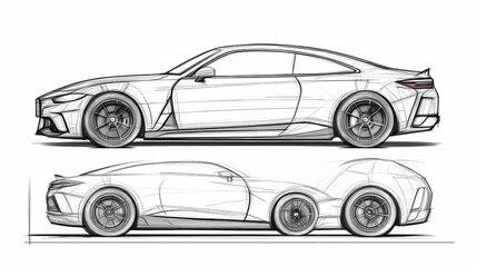 Naklejka premium car thin line drawing different view set