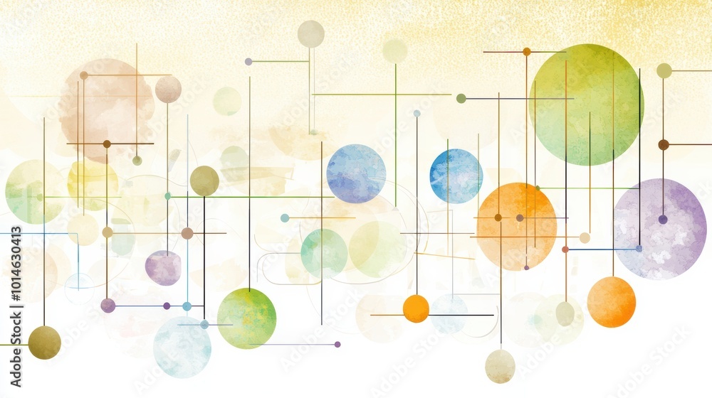Poster abstract colorful circles and lines on white background