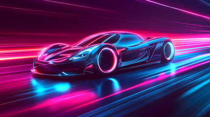 Vector illustration.port car of the future. Concept of neon. A virtual control system that glows. Road traffic. Background for interfaces, logos, banners.