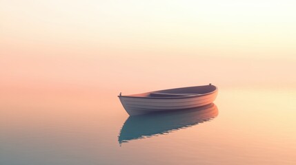 Tranquil Minimalist Rowing Boat on Calm Water, Embracing Serenity and Simplicity, Perfect for...