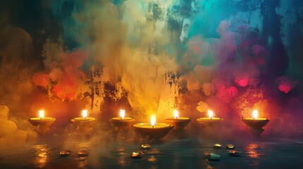 Surrealist Diwali decor with ethereal effects