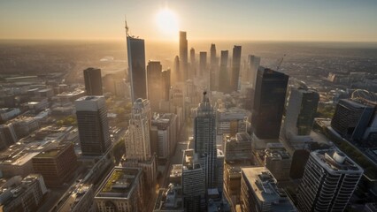 Fototapeta premium Sunlit Urban Skyline with Striking Architectural Contrasts