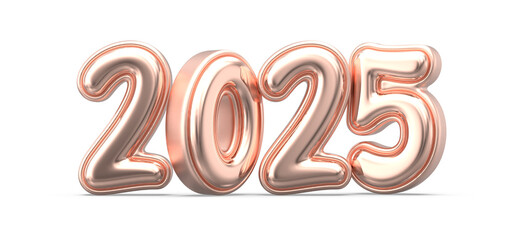 Happy New Year Number 2025 Copper Polished 3D Render