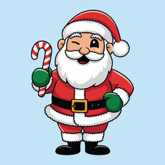 A fun Santa Claus holding a candy cane and winking