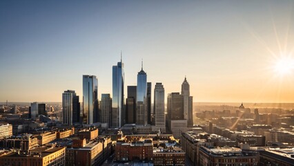 Obraz premium Sunlit Urban Skyline with Striking Architectural Contrasts