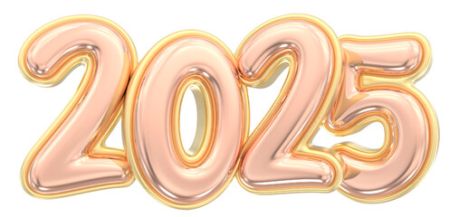 Happy New Year Number 2025 Copper Polished 3D Render