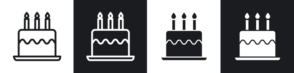 Birthday cake icons set. filled and line illustration