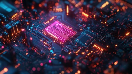 Obraz premium High detailed futuristic computer chip glowing UHD wallpaper