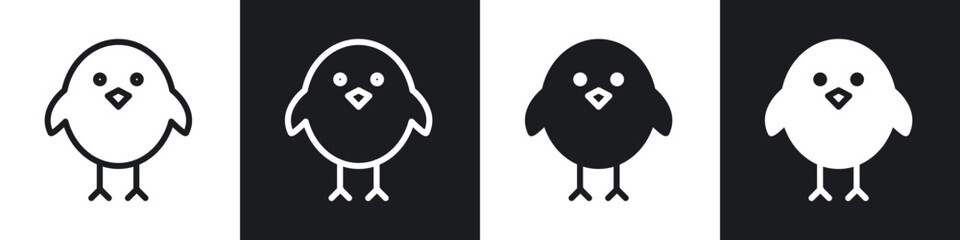 Chick icons set. filled and line illustration