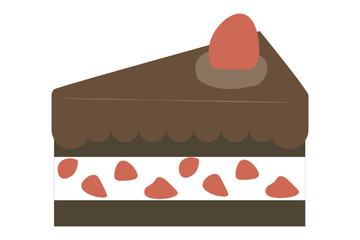 赤い苺が乗ったチョコレートケーキのイラスト