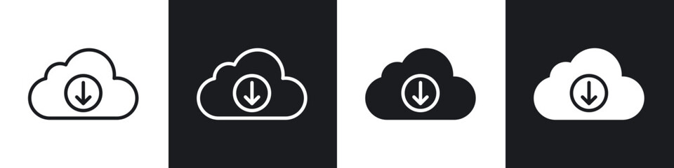 Cloud download icons set. filled and line illustration