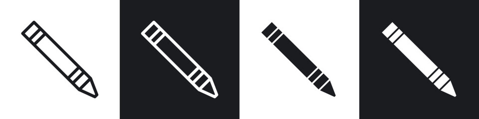 Crayon icons set. filled and line illustration