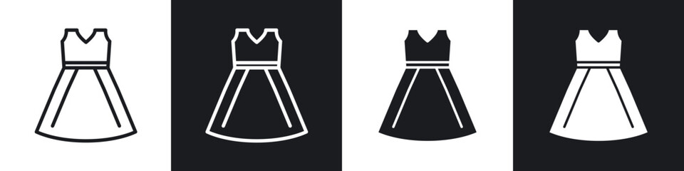 Dress icons set. filled and line illustration