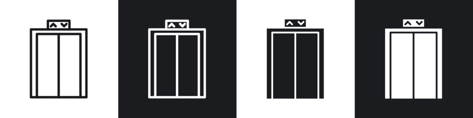 Elevator icons set. filled and line illustration
