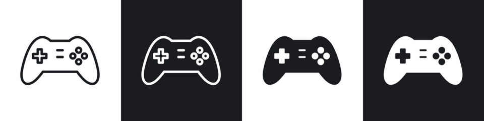 Gaming controller icons set. filled and line illustration
