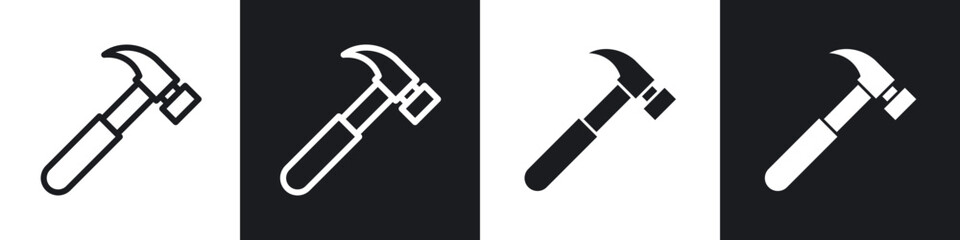Hammer icons set. filled and line illustration