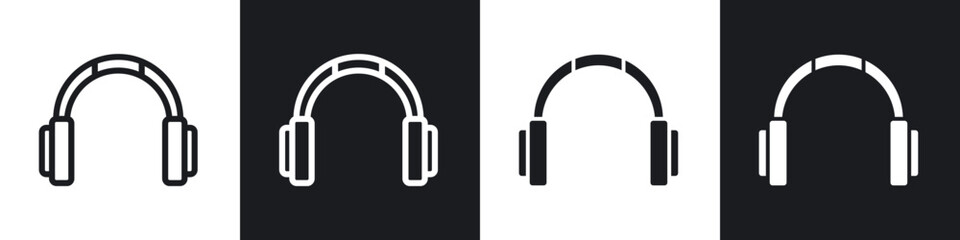 Headphones icons set. filled and line illustration