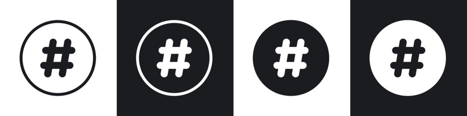 Hashtag icons set. filled and line illustration