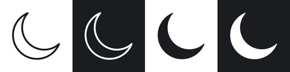 Moon icons set. filled and line illustration