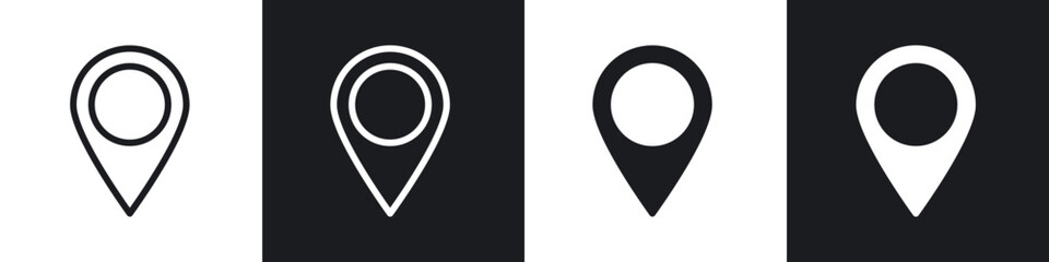 Navigation pin icons set. filled and line illustration