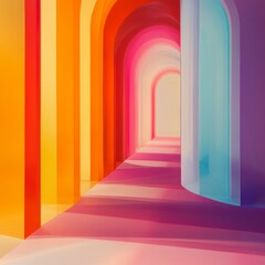 Fototapeta premium A long hallway with a rainbow of colors. The colors are bright and vibrant