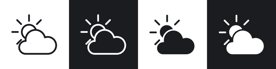 Partially cloudy icons set. filled and line illustration