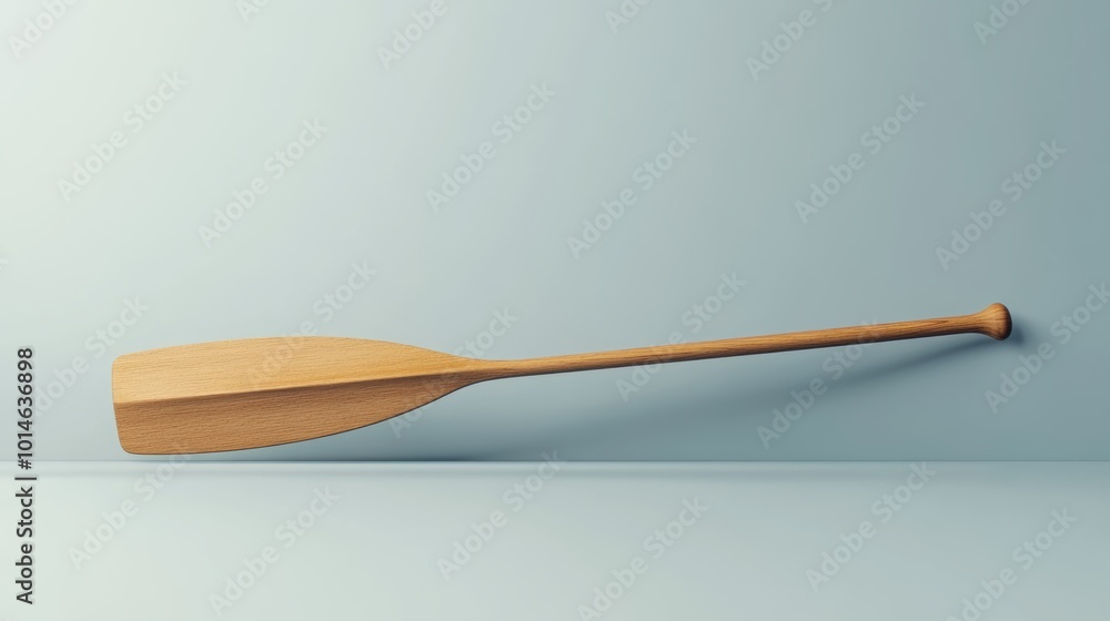 Poster minimalist rowing oar on neutral surface, simple design, subtle tones, emphasizing form and function