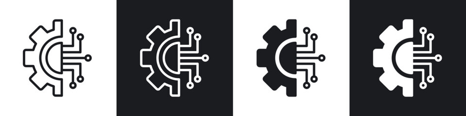 Technology icons set. filled and line illustration