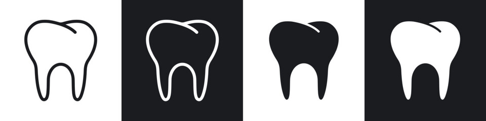 Tooth icons set. filled and line illustration