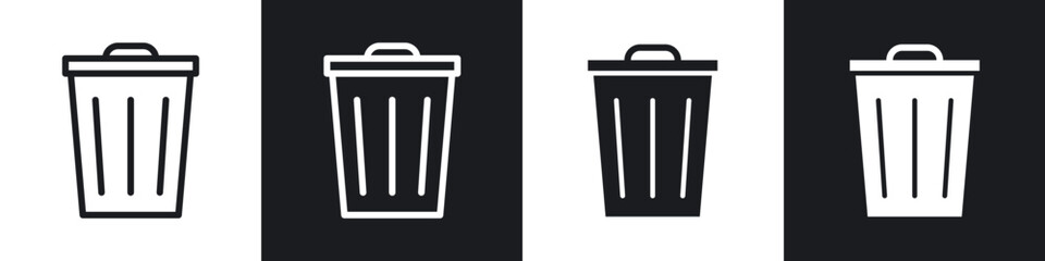 Trash Bin icons set. filled and line illustration