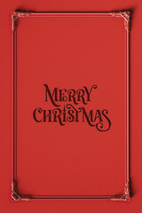 Merry Christmas creative text on vibrant red background. Minimalistic Christmas greeting card design. 3D Rendering, 3D Illustration