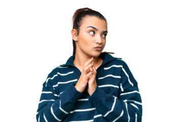 Young beauty woman over isolated chroma key background scheming something