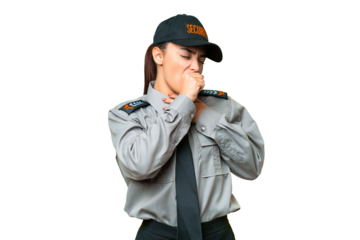 Young safeguard woman over isolated chroma key background is suffering with cough and feeling bad