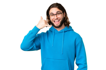 Young handsome man over isolated chroma key background making phone gesture. Call me back sign