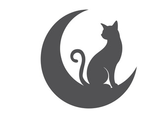 Cat silhouette vector illustration sitting on a crescent moon, perfect for minimalist designs. Black cat silhouette with crescent moon, ideal for logos, decorative elements, and vector art. © fazlay907