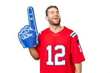 sports fan man over isolated chroma key background laughing